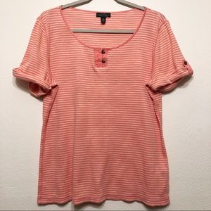LRL Coral & White Striped Knit Shortsleeved Top